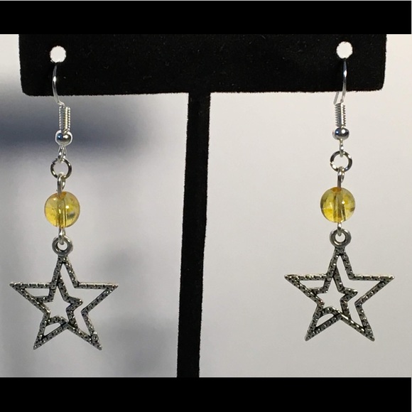 Yellow Citrine Silver Star Earrings - Picture 5 of 8